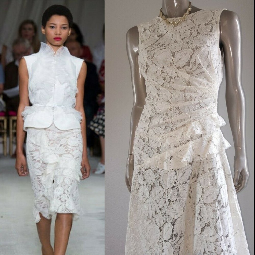 ^□♡$3,800 NEW OSCAR DE LA RENTA IVORY WHT FLORAL GUIPURE DRESS 0